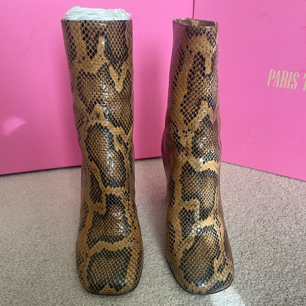 Paris Texas Python Print Square Toe Zip Ankle Boo… - image 4